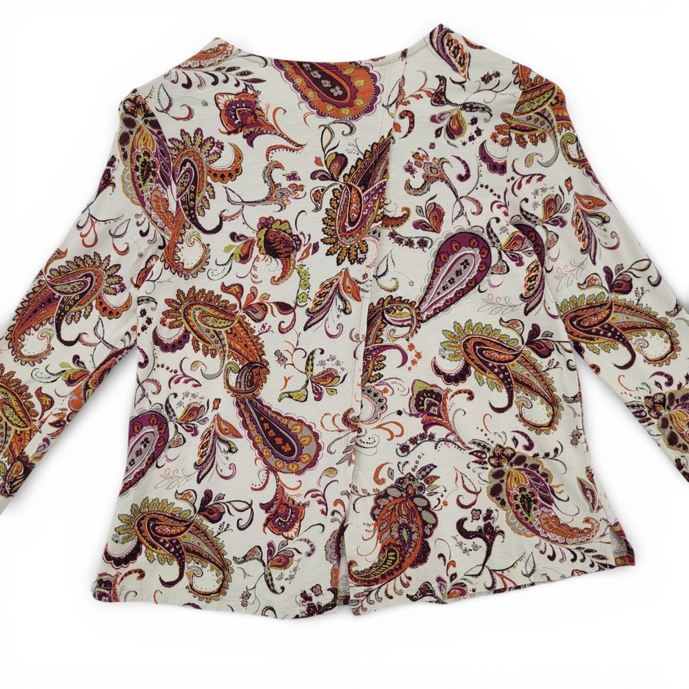 J‎ Jill Women XS Paisley Knit Top Cotton Modal Stretch Boho Casual Long Sleeve